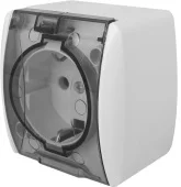 Розетка одинарная e.aqua.1231.grt с з/к, для внешнего монтажа, IP54, крышка прозрачная