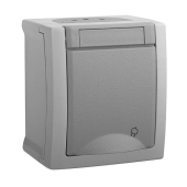 Розетка с заземлением и крышкой Pacific Viko by Panasonic. Наружный. Серый