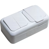 Блок Выключатель двухклавишный + Розетка с заземлением Palmiye Viko by Panasonic. Наружный. Белый