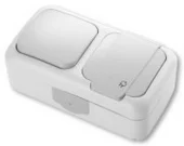 Выключатель одноклавишный + Розетка с заземлением Palmiye Viko by Panasonic. Наружный. Белый