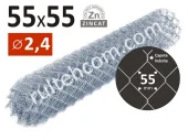 Сетка заборная, рулонная, (рабица 55*55мм), Ø2,40мм, h=1,50м L=10м, сталь оцинкованная