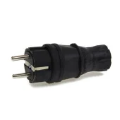 Вилка 2P+E 16A прямая каучук черная Mutlusan