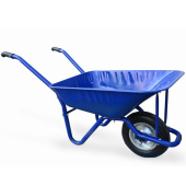 Тачка (тележка) садовая, строительная, синий/зеленый кузов 80л (0,6мм), Troyka, бескамерное колесо