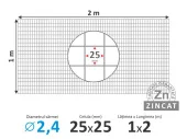Сетка сварная для клеток и габионов, оцинкованная; Ø2,4мм; 1м*2м (ячейка 25*25мм)