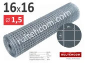 Сетка сварная оцинкованная в рулоне ячейка 16х16мм Ø1,5мм Ширина - 1м; Rultehcom