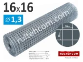 Сетка сварная оцинкованная в рулоне ячейка 16х16мм Ø1,3мм Ширина - 1м; Rultehcom