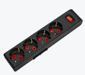 Блок розеток 4 гнезда с заземлением и выключателем черный 23 0401 000 AY-KA