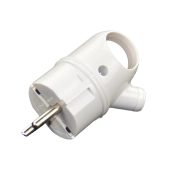 Вилка CT003 2P+E 16А белая угловая с кольцом 1000kW