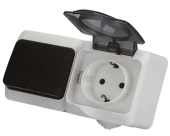 Блок комбинированный выключатель 2P+розетка 2P+Е белый IP44 AQUA SELENA 1000kW