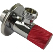 Кран под раковиной с вентилем круглая ручка, красный - 80 мм