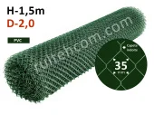 Сетка заборная, рулонная, (рабица 35*35мм), Ø2,00мм, h=1,50м L=10м, сталь оцинкованная с ПВХ покрытием, зеленая