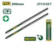 Комплект удлиненных бит для ударной дрели PH2 200мм (2шт); Jadever