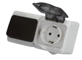 Блок комбинированный выключатель 1P+розетка 2P+Е белый IP44 AQUA SELENA 1000kW