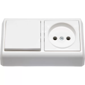 Выключатель одноклавишный + Розетка без заземления Vera Viko by Panasonic. Горизонтальный. Белый