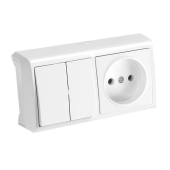 Блок Выключатель двухклавишный + Розетка без заземления Vera Viko by Panasonic. Горизонтальный. Белый