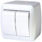 Выключатель двухклавишный  для внешнего монтажа, IP44 белый