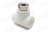 Тройник полипропиленовый с накидной гайкой PP-R Ø32x1", PN25, белый, RTP