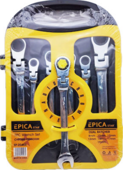 Набор комбинированных ключей с карданом и трещоткой, 7шт (8мм, 10мм, 12мм, 13мм, 14мм, 17мм, 19мм), EP-20465, Epica Star