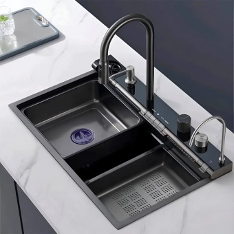 Многофункциональная кухонная мойка Zerix ZH7546-SET-05 Decor Nano-Black