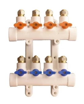 Коллектор ППР 4 выхода с кранами, белый, MPN