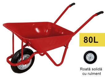Тачка строительная (садовая) 80L, окрашенный кузов (красный), колесо пневмо на подшипнике