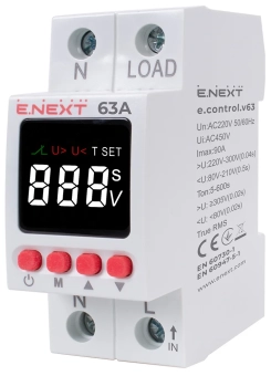 Реле контроля напряжения однофазное 63А с индикацией e.control.v63