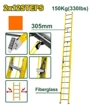 Выдвижная фиберглассовая лестница 2*12 ступеней 150kg 6.7 м JDLD0924 Jadever