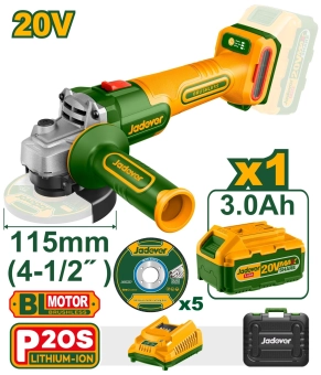 Беспроводная УШМ на аккумуляторе 20V 3Ah; Ø115мм; 3000/9000 rpm; Jadever