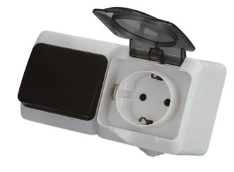 Блок комбинированный выключатель 1P+розетка 2P+Е белый IP44 AQUA SELENA 1000kW