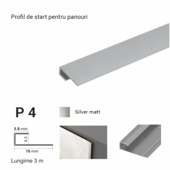 P4, Стартовый профиль для панелей, 3 м Silver Matt