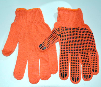Перчатки рабочие трикотажные анти-скользящие (резиновые точки), оранжевые