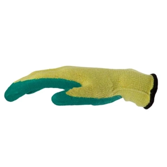 Перчатки из хлопка и полиэстера желт,зеленый вспененный латекс,вязаная манжета 10"(L) Profmet
