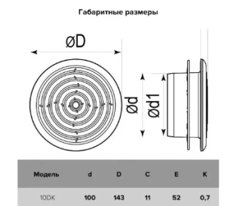 Диффузор приточно-вытяжной со стопорным кольцом и фланцем Mistral 10DK D100
