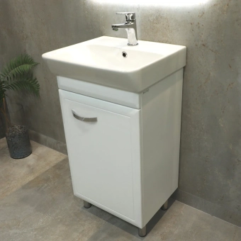 Шкаф напольный Allure белый матовый под умывальник Neon 450 Bayro