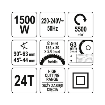 Циркулярная пила Yato YT82151 1500 Вт 220 - 240 В 5500 об/мин