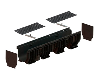 Лоток водоотводный пластиковый BASE DN150 H200 с решетками щелевыми из высокопрочного чугуна, класс нагрузки С250 (1000x206xH200мм)