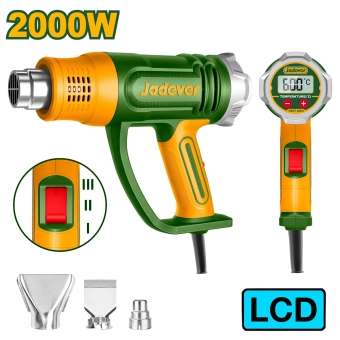 Фен строительный с  LCD-дисплеем 220-240V 50/60Hz 2000W 50/50 600/50-600'C 450/300/450L/min; Jadever