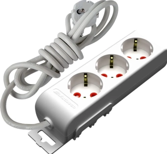 Удлинитель 3 гнезда 3 метра 2P+E c зашитой 16A белый Mutlusan