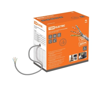 Кабель витая пара U/UTP Cat 5e 4х2х24AWG (305м) solid, ПВХ, серый TDM