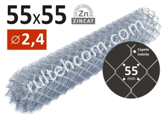 Сетка заборная, рулонная, (рабица 55*55мм), Ø2,40мм, h=1,50м L=10м, сталь оцинкованная