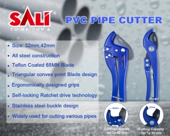 Труборез - 42 мм PVC/PU/PP/PE, ножницы с храповым механизмом, лезвие тефлон, SALI
