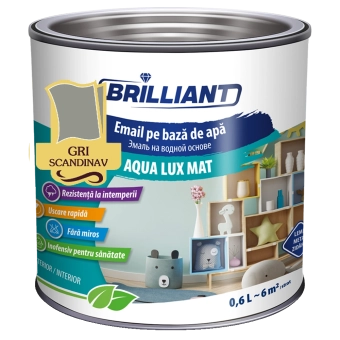 Эмаль акриловая матовая Aqua Lux Matt серый скандинавский 0.6л Brilliant
