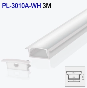 Алюминиевый профиль врезной для светодиодной ленты белый 3m/set 30.3*9.8mm PL-3010A-WH 3m PANLIGHT