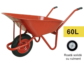 Тачка строительная (садовая) 60L, окрашенный кузов (красный), колесо полиуретан на подшипнике