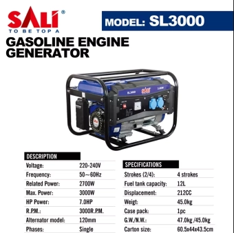 Генератор на бензине, мощность - 3000W, SALI SL3000