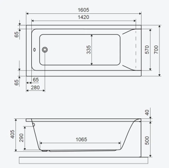 Прямоугольная акриловая ванна Nexo 160x70x50cm Quantra Польша