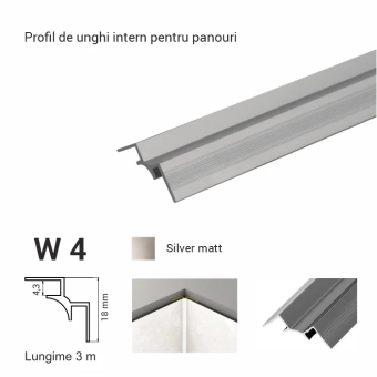 W4, Внутренний угловой профиль для панелей, 3 м Silver Matt