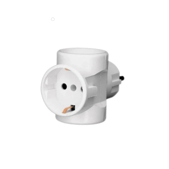 Тройник на 3 розетки 2P+E 10A 230V круглый белый 1000kW