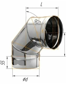 Колено угол на 90° для дымохода (3 секции) Ferrum D150 (0,8мм)