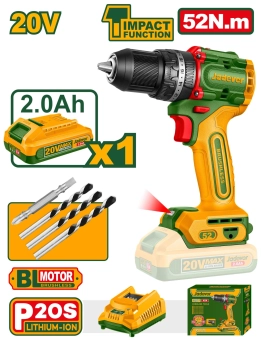 Компактная бесщеточная аккумуляторная ударная дрель 20V + 1 аккм  JDCDP5282 Jadever